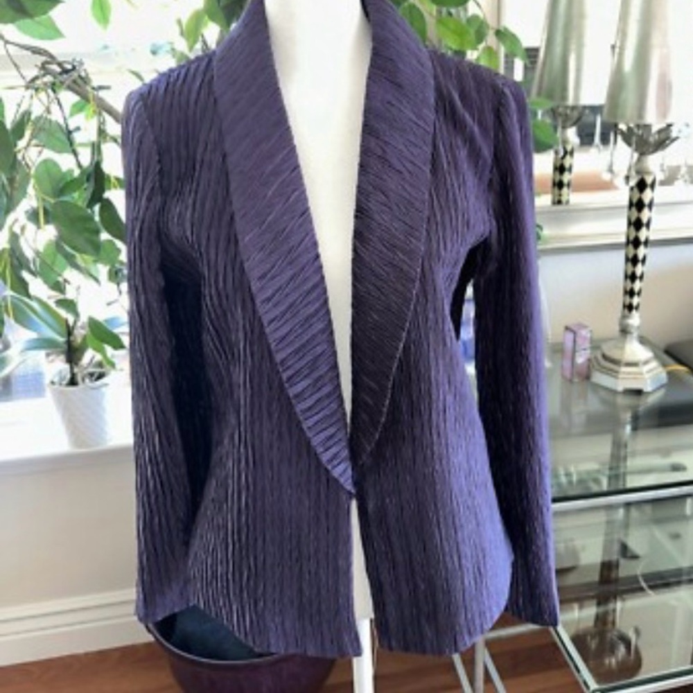 Chico’s Eggplant Purple Crinkle Fabric Blazer Jacket size 1 (8) - Picture 2 of 6